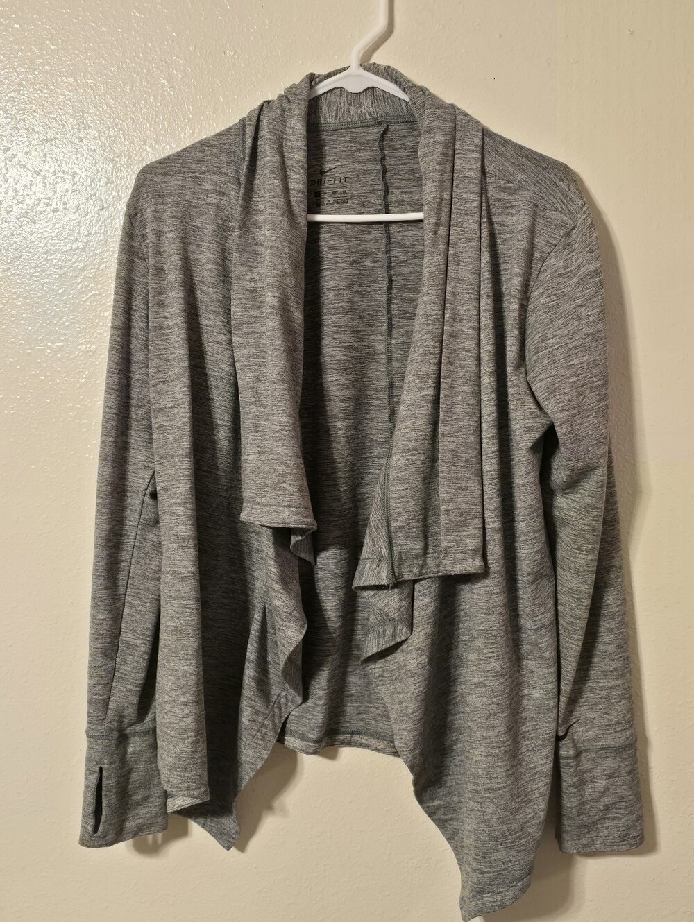 Nike Dri-FIT Womens Gray Heathered Open Front Waterfall Cardigan Jacket XS Thumb